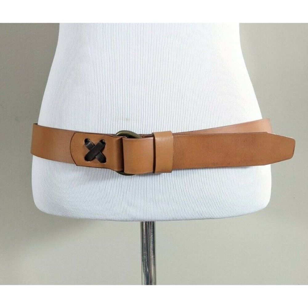 Size 38 Vintage Tan Aniline Steer Hide Leather Belt Hippie 1970s steerhide NOS